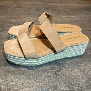 Treasure & Bond Poppy Espadrille Wedge Slide Sandals Size 10 Beige Suede Boho